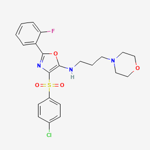 molecular formula C22H23ClFN3O4S B4736658 4-[(4-chlorophenyl)sulfonyl]-2-(2-fluorophenyl)-N-[3-(4-morpholinyl)propyl]-1,3-oxazol-5-amine 