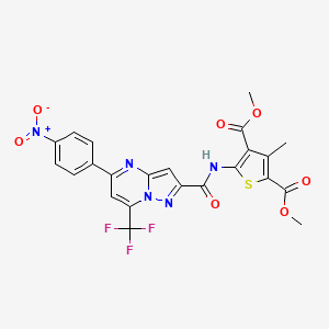 molecular formula C23H16F3N5O7S B4736694 dimethyl 3-methyl-5-({[5-(4-nitrophenyl)-7-(trifluoromethyl)pyrazolo[1,5-a]pyrimidin-2-yl]carbonyl}amino)-2,4-thiophenedicarboxylate 