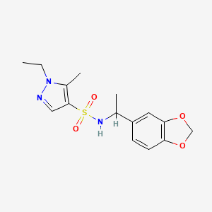 molecular formula C15H19N3O4S B4736752 N-[1-(1,3-benzodioxol-5-yl)ethyl]-1-ethyl-5-methyl-1H-pyrazole-4-sulfonamide 