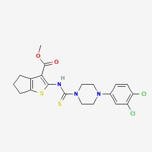 molecular formula C20H21Cl2N3O2S2 B4736780 methyl 2-({[4-(3,4-dichlorophenyl)-1-piperazinyl]carbonothioyl}amino)-5,6-dihydro-4H-cyclopenta[b]thiophene-3-carboxylate 