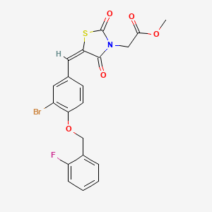 molecular formula C20H15BrFNO5S B4736816 methyl (5-{3-bromo-4-[(2-fluorobenzyl)oxy]benzylidene}-2,4-dioxo-1,3-thiazolidin-3-yl)acetate 
