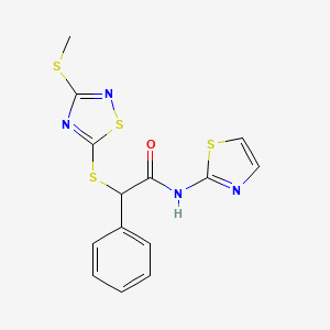molecular formula C14H12N4OS4 B4736835 2-{[3-(methylthio)-1,2,4-thiadiazol-5-yl]thio}-2-phenyl-N-1,3-thiazol-2-ylacetamide 