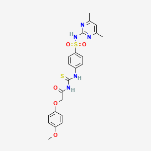 molecular formula C22H23N5O5S2 B4737025 N-{[(4-{[(4,6-dimethyl-2-pyrimidinyl)amino]sulfonyl}phenyl)amino]carbonothioyl}-2-(4-methoxyphenoxy)acetamide 
