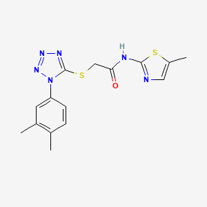 molecular formula C15H16N6OS2 B4737162 2-{[1-(3,4-dimethylphenyl)-1H-tetrazol-5-yl]thio}-N-(5-methyl-1,3-thiazol-2-yl)acetamide 