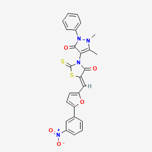 molecular formula C25H18N4O5S2 B4737223 3-(1,5-dimethyl-3-oxo-2-phenyl-2,3-dihydro-1H-pyrazol-4-yl)-5-{[5-(3-nitrophenyl)-2-furyl]methylene}-2-thioxo-1,3-thiazolidin-4-one 