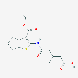 molecular formula C16H21NO5S B4737243 5-{[3-(ethoxycarbonyl)-5,6-dihydro-4H-cyclopenta[b]thien-2-yl]amino}-3-methyl-5-oxopentanoic acid 