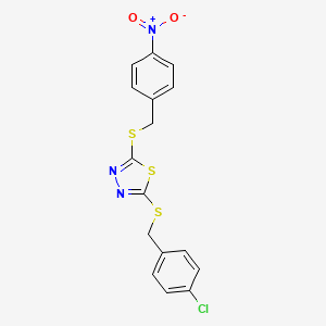molecular formula C16H12ClN3O2S3 B4737272 2-[(4-chlorobenzyl)thio]-5-[(4-nitrobenzyl)thio]-1,3,4-thiadiazole 