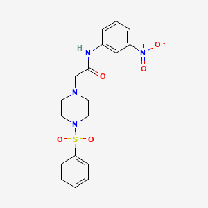 molecular formula C18H20N4O5S B4737277 N-(3-nitrophenyl)-2-[4-(phenylsulfonyl)-1-piperazinyl]acetamide 