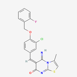 molecular formula C21H15ClFN3O2S B4737282 6-{3-chloro-4-[(2-fluorobenzyl)oxy]benzylidene}-5-imino-3-methyl-5,6-dihydro-7H-[1,3]thiazolo[3,2-a]pyrimidin-7-one 