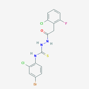 molecular formula C15H11BrCl2FN3OS B4737301 N-(4-bromo-2-chlorophenyl)-2-[(2-chloro-6-fluorophenyl)acetyl]hydrazinecarbothioamide 