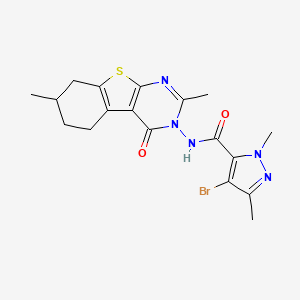 molecular formula C18H20BrN5O2S B4737320 4-bromo-N-(2,7-dimethyl-4-oxo-5,6,7,8-tetrahydro[1]benzothieno[2,3-d]pyrimidin-3(4H)-yl)-1,3-dimethyl-1H-pyrazole-5-carboxamide 