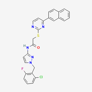 molecular formula C26H19ClFN5OS B4737361 N-[1-(2-chloro-6-fluorobenzyl)-1H-pyrazol-3-yl]-2-{[4-(2-naphthyl)-2-pyrimidinyl]thio}acetamide 
