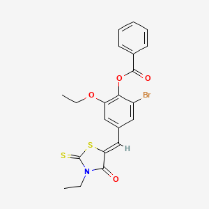 molecular formula C21H18BrNO4S2 B4737399 2-bromo-6-ethoxy-4-[(3-ethyl-4-oxo-2-thioxo-1,3-thiazolidin-5-ylidene)methyl]phenyl benzoate 