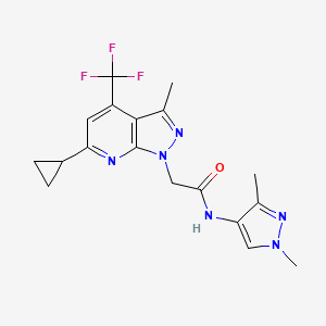 molecular formula C18H19F3N6O B4737420 2-[6-cyclopropyl-3-methyl-4-(trifluoromethyl)-1H-pyrazolo[3,4-b]pyridin-1-yl]-N-(1,3-dimethyl-1H-pyrazol-4-yl)acetamide 