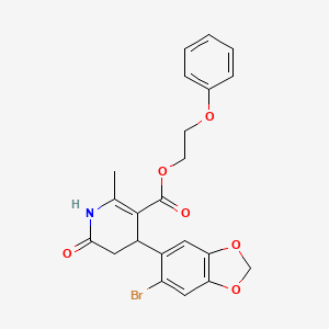 molecular formula C22H20BrNO6 B4737551 2-phenoxyethyl 4-(6-bromo-1,3-benzodioxol-5-yl)-2-methyl-6-oxo-1,4,5,6-tetrahydro-3-pyridinecarboxylate 