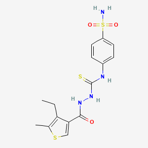 molecular formula C15H18N4O3S3 B4737566 N-[4-(aminosulfonyl)phenyl]-2-[(4-ethyl-5-methyl-3-thienyl)carbonyl]hydrazinecarbothioamide 