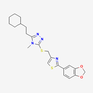 molecular formula C22H26N4O2S2 B4737599 3-({[2-(1,3-benzodioxol-5-yl)-1,3-thiazol-4-yl]methyl}thio)-5-(2-cyclohexylethyl)-4-methyl-4H-1,2,4-triazole 
