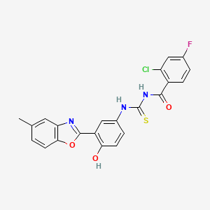 molecular formula C22H15ClFN3O3S B4737617 2-chloro-4-fluoro-N-({[4-hydroxy-3-(5-methyl-1,3-benzoxazol-2-yl)phenyl]amino}carbonothioyl)benzamide 
