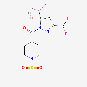 molecular formula C12H17F4N3O4S B4737652 3,5-bis(difluoromethyl)-1-{[1-(methylsulfonyl)-4-piperidinyl]carbonyl}-4,5-dihydro-1H-pyrazol-5-ol 