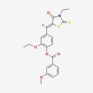 molecular formula C22H21NO5S2 B4737733 2-ethoxy-4-[(3-ethyl-4-oxo-2-thioxo-1,3-thiazolidin-5-ylidene)methyl]phenyl 3-methoxybenzoate 