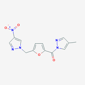 molecular formula C13H11N5O4 B4737810 4-methyl-1-{5-[(4-nitro-1H-pyrazol-1-yl)methyl]-2-furoyl}-1H-pyrazole 