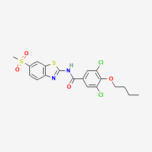 molecular formula C19H18Cl2N2O4S2 B4737827 4-butoxy-3,5-dichloro-N-[6-(methylsulfonyl)-1,3-benzothiazol-2-yl]benzamide 