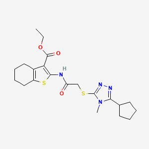 molecular formula C21H28N4O3S2 B4737832 ethyl 2-({[(5-cyclopentyl-4-methyl-4H-1,2,4-triazol-3-yl)thio]acetyl}amino)-4,5,6,7-tetrahydro-1-benzothiophene-3-carboxylate 