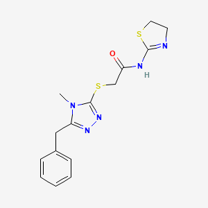 molecular formula C15H17N5OS2 B4737836 2-[(5-benzyl-4-methyl-4H-1,2,4-triazol-3-yl)thio]-N-(4,5-dihydro-1,3-thiazol-2-yl)acetamide 