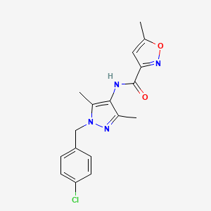 molecular formula C17H17ClN4O2 B4737893 N-[1-(4-chlorobenzyl)-3,5-dimethyl-1H-pyrazol-4-yl]-5-methyl-3-isoxazolecarboxamide 