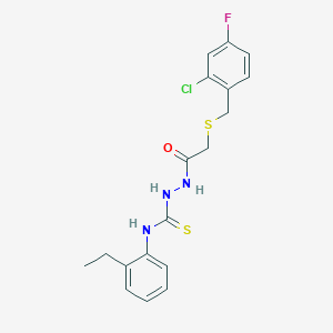 molecular formula C18H19ClFN3OS2 B4737989 2-{[(2-chloro-4-fluorobenzyl)thio]acetyl}-N-(2-ethylphenyl)hydrazinecarbothioamide 