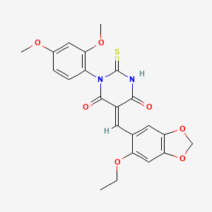molecular formula C22H20N2O7S B4737993 1-(2,4-dimethoxyphenyl)-5-[(6-ethoxy-1,3-benzodioxol-5-yl)methylene]-2-thioxodihydro-4,6(1H,5H)-pyrimidinedione 