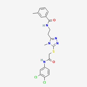 molecular formula C21H21Cl2N5O2S B4738161 N-{2-[5-({2-[(3,4-dichlorophenyl)amino]-2-oxoethyl}thio)-4-methyl-4H-1,2,4-triazol-3-yl]ethyl}-3-methylbenzamide 
