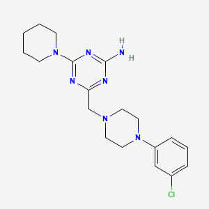 molecular formula C19H26ClN7 B4738177 4-{[4-(3-chlorophenyl)-1-piperazinyl]methyl}-6-(1-piperidinyl)-1,3,5-triazin-2-amine 