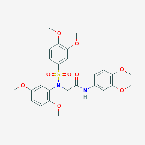 molecular formula C26H28N2O9S B4738355 N~1~-(2,3-dihydro-1,4-benzodioxin-6-yl)-N~2~-(2,5-dimethoxyphenyl)-N~2~-[(3,4-dimethoxyphenyl)sulfonyl]glycinamide 