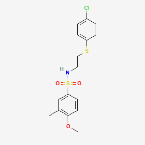 molecular formula C16H18ClNO3S2 B4738450 N-{2-[(4-chlorophenyl)thio]ethyl}-4-methoxy-3-methylbenzenesulfonamide 