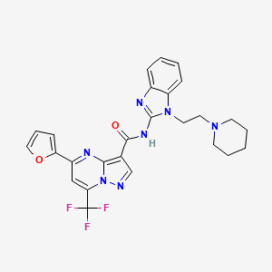 molecular formula C26H24F3N7O2 B4738482 5-(2-furyl)-N-{1-[2-(1-piperidinyl)ethyl]-1H-benzimidazol-2-yl}-7-(trifluoromethyl)pyrazolo[1,5-a]pyrimidine-3-carboxamide 