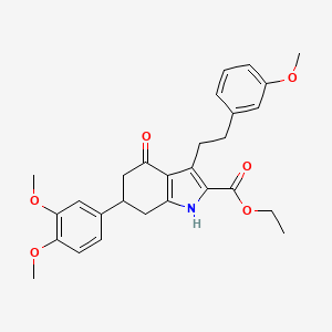 ethyl 6-(3,4-dimethoxyphenyl)-3-[2-(3-methoxyphenyl)ethyl]-4-oxo-4,5,6,7-tetrahydro-1H-indole-2-carboxylate