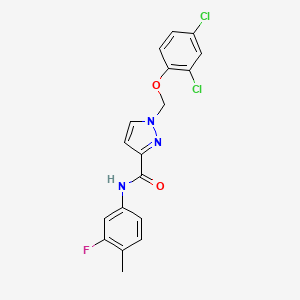 molecular formula C18H14Cl2FN3O2 B4738635 1-[(2,4-dichlorophenoxy)methyl]-N-(3-fluoro-4-methylphenyl)-1H-pyrazole-3-carboxamide 
