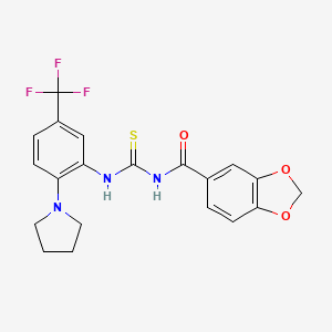 molecular formula C20H18F3N3O3S B4738645 N-({[2-(1-pyrrolidinyl)-5-(trifluoromethyl)phenyl]amino}carbonothioyl)-1,3-benzodioxole-5-carboxamide 