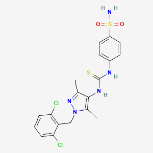 molecular formula C19H19Cl2N5O2S2 B4738660 4-[({[1-(2,6-dichlorobenzyl)-3,5-dimethyl-1H-pyrazol-4-yl]amino}carbonothioyl)amino]benzenesulfonamide 
