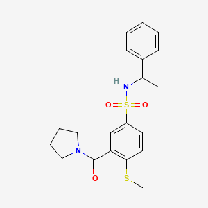 molecular formula C20H24N2O3S2 B4738708 4-(methylthio)-N-(1-phenylethyl)-3-(1-pyrrolidinylcarbonyl)benzenesulfonamide 