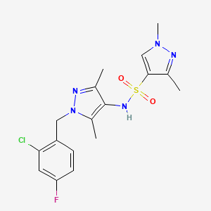 molecular formula C17H19ClFN5O2S B4738781 N-[1-(2-chloro-4-fluorobenzyl)-3,5-dimethyl-1H-pyrazol-4-yl]-1,3-dimethyl-1H-pyrazole-4-sulfonamide 