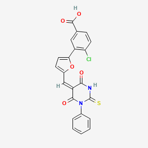 molecular formula C22H13ClN2O5S B4738804 4-chloro-3-{5-[(4,6-dioxo-1-phenyl-2-thioxotetrahydro-5(2H)-pyrimidinylidene)methyl]-2-furyl}benzoic acid 