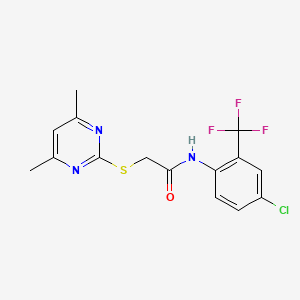 molecular formula C15H13ClF3N3OS B4738817 N-[4-chloro-2-(trifluoromethyl)phenyl]-2-[(4,6-dimethyl-2-pyrimidinyl)thio]acetamide 