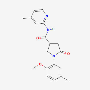 molecular formula C19H21N3O3 B4738903 1-(2-methoxy-5-methylphenyl)-N-(4-methyl-2-pyridinyl)-5-oxo-3-pyrrolidinecarboxamide 