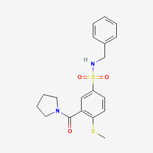 molecular formula C19H22N2O3S2 B4739100 N-benzyl-4-(methylthio)-3-(1-pyrrolidinylcarbonyl)benzenesulfonamide 