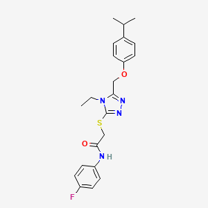 molecular formula C22H25FN4O2S B4739182 2-({4-ethyl-5-[(4-isopropylphenoxy)methyl]-4H-1,2,4-triazol-3-yl}thio)-N-(4-fluorophenyl)acetamide 