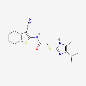 molecular formula C18H22N4OS2 B4739281 N-(3-cyano-4,5,6,7-tetrahydro-1-benzothien-2-yl)-2-[(5-isopropyl-4-methyl-1H-imidazol-2-yl)thio]acetamide 