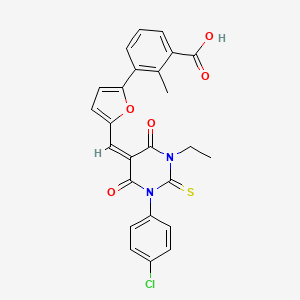 molecular formula C25H19ClN2O5S B4739351 3-(5-{[1-(4-chlorophenyl)-3-ethyl-4,6-dioxo-2-thioxotetrahydro-5(2H)-pyrimidinylidene]methyl}-2-furyl)-2-methylbenzoic acid 