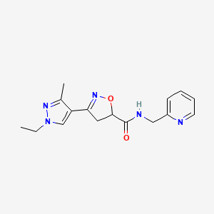 molecular formula C16H19N5O2 B4739438 3-(1-ethyl-3-methyl-1H-pyrazol-4-yl)-N-(2-pyridinylmethyl)-4,5-dihydro-5-isoxazolecarboxamide 